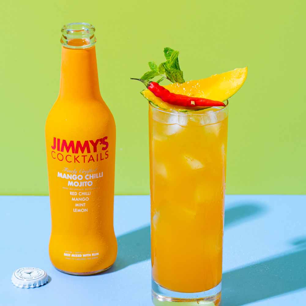 Jimmy's Cocktails Mango Chilli Mojito Cocktail Mixer Bottle (250 mL) with Cocktail Glass